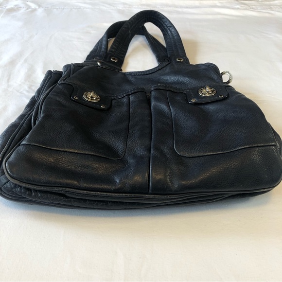 MARC JACOBS HANDBAG BLACK PEBBLE LEATHER TOTALLY TURN-LOCK TERI TOTE SATCHEL GUC - Picture 4 of 4